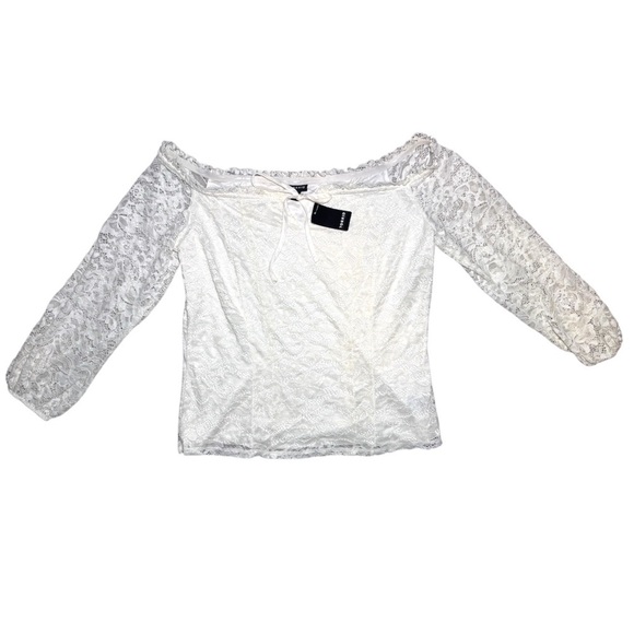 Torrid Stretch White Lace Off Shoulder Corset Seamed Long Sleeve Top NWT - Picture 3 of 11